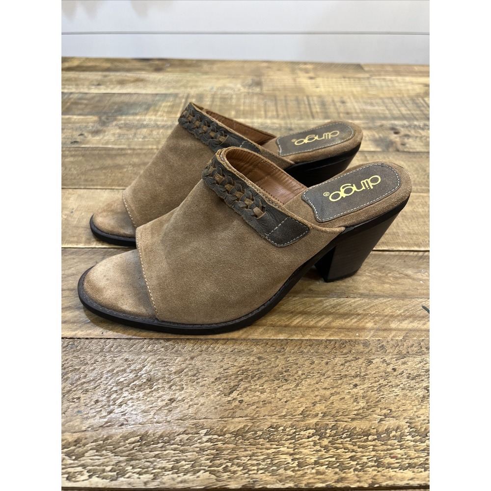 Dingo Mules Womens Sz 8M Brown Suede Leather Western Talia Block Heel Slide On